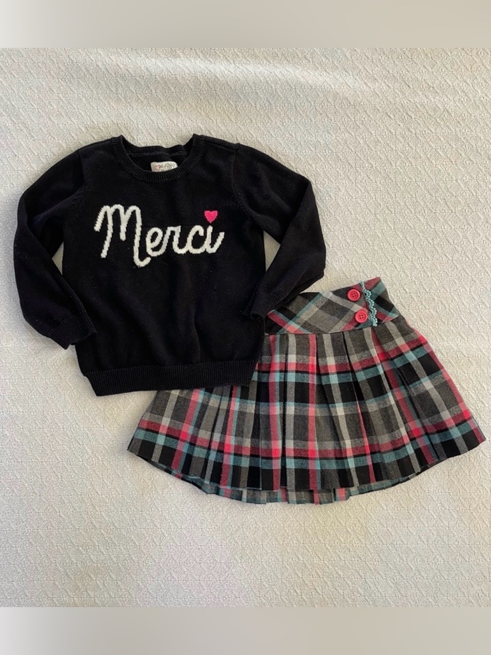 Hartstrings and The Place Sweater and Plaid Skirt Set with Adjustable Waist